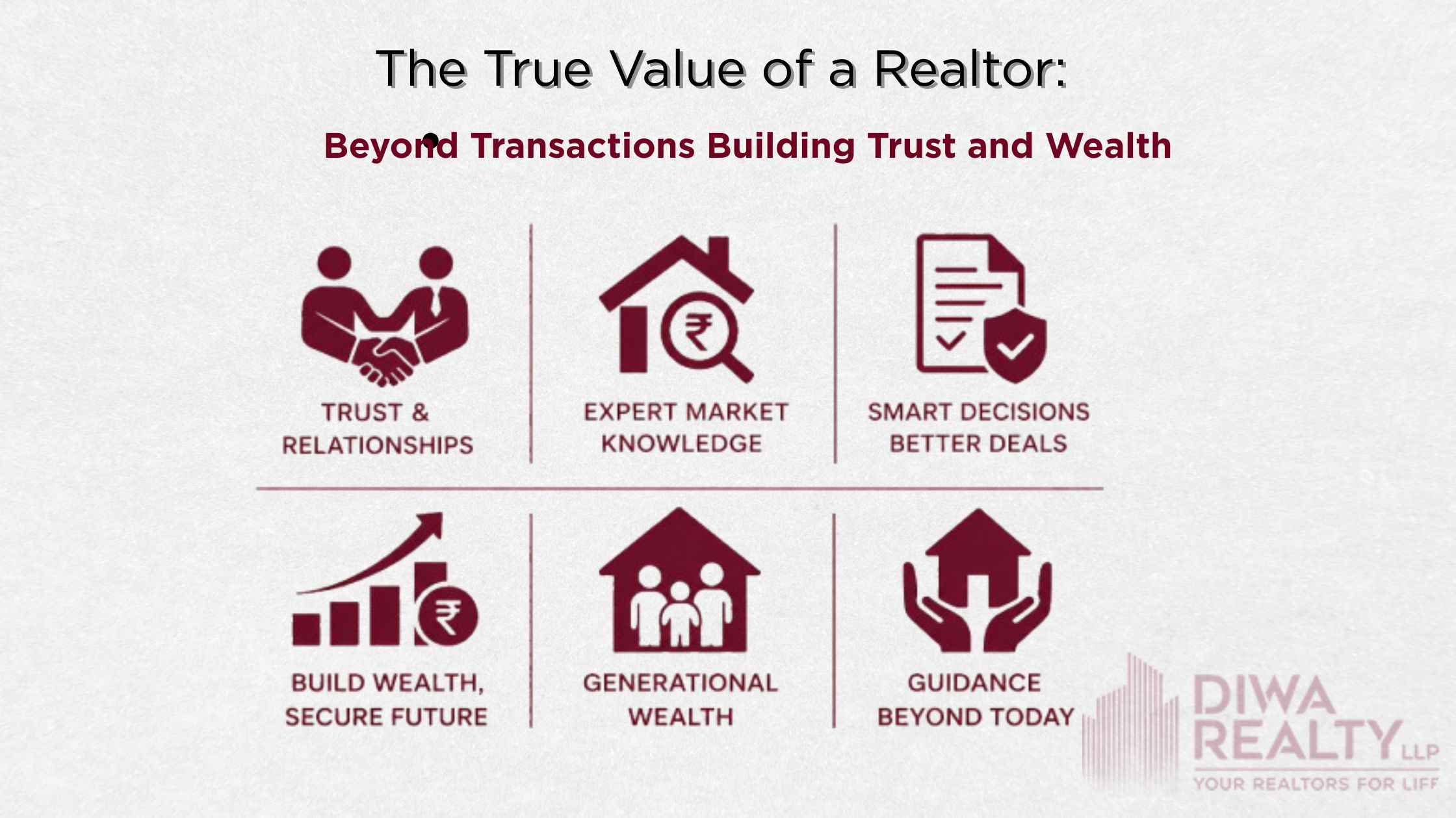 “realtor benefits infographic trust market knowledge wealth building guidance icons”